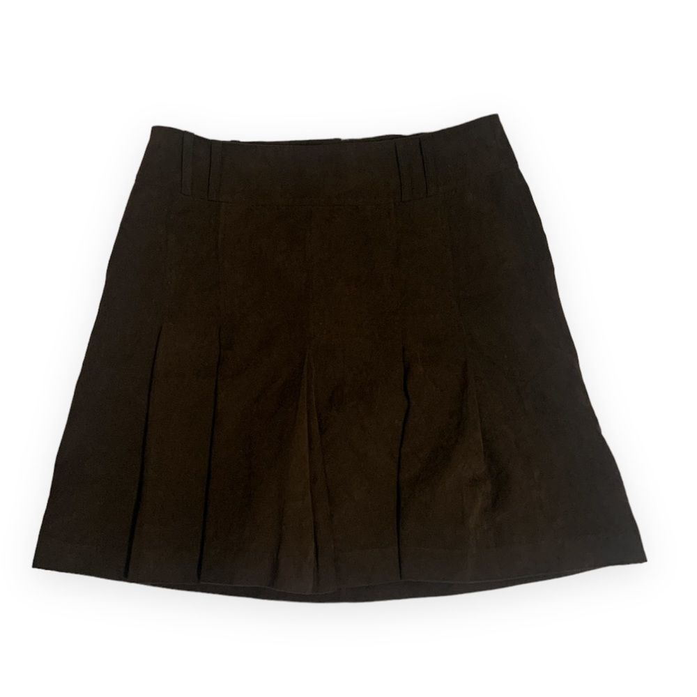 H&M BROWN Pleated Front Faux Suede Skirt Size 10